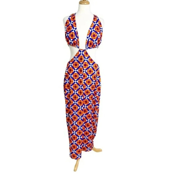 WeWoreWhat Revolve Cowl Back Cut Out Geometric Print Maxi Dress Size XL NWT - Picture 9 of 11
